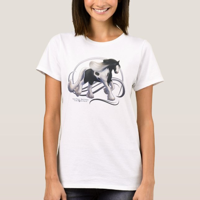 Camiseta Black Tobiano Gypsy Vanner Horse (Frente)
