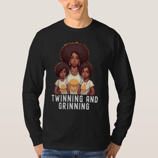 Camiseta Black Twin Dad Fathers Day Twinning and grinning (Frente)