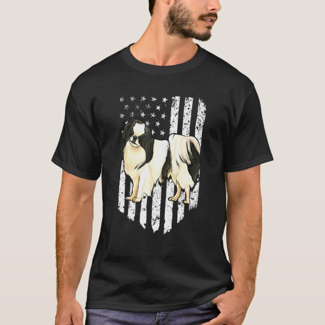 Camiseta Black White American Flag Japonês Chin 4th Of Jul (Frente)
