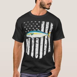 Camiseta Black White American Flag Yellowtail 4th Of July F