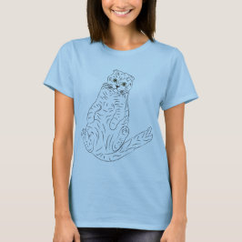 Camiseta Black@White Cat Rest para mulher Blue