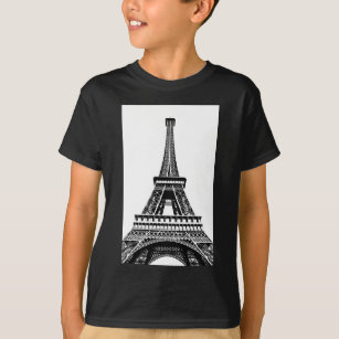 Camiseta Black White Eiffel Tower Paris França Art Trabalho