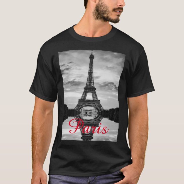 Camiseta Black White Eiffel Tower Paris Love City Viagem (Frente)