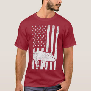 Camiseta Black White Flag EUA Pig Farming Animal Patriótico
