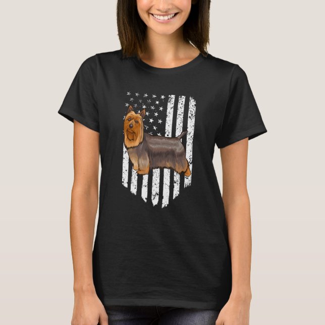 Camiseta Black White Flag Silky Terrier 4º De Jul (Frente)