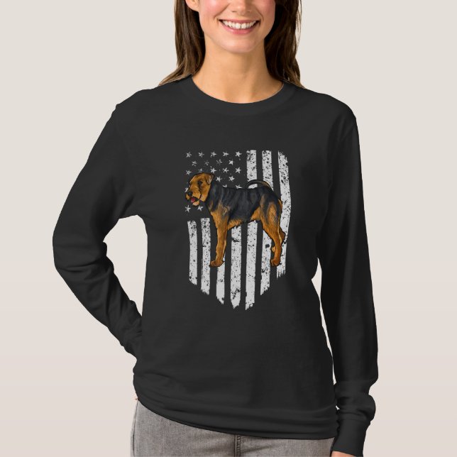 Camiseta Black White Flag Welsh Terrier 4º De Jul (Frente)