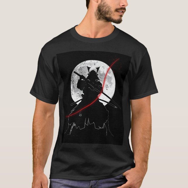 Camiseta Black & White Katana Moon Art (Frente)