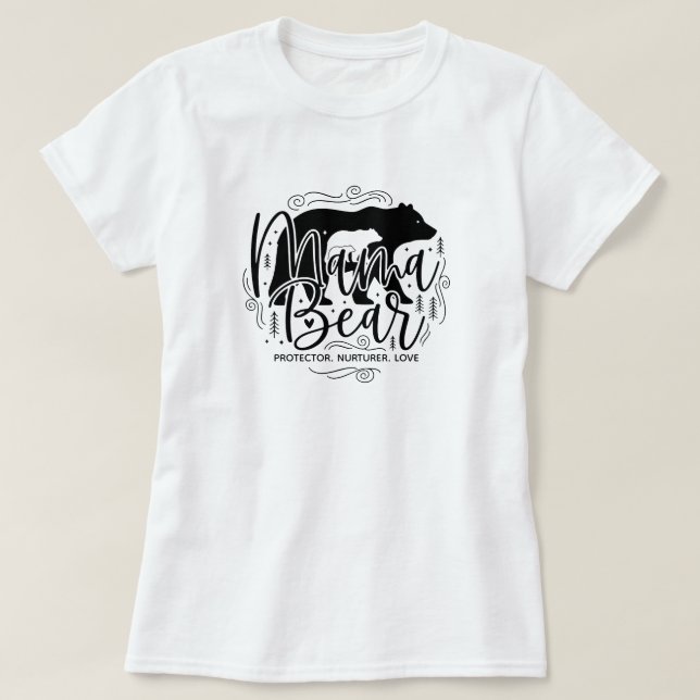 Camiseta Black & White Script Mama Bear Protector Art (Frente do Design)