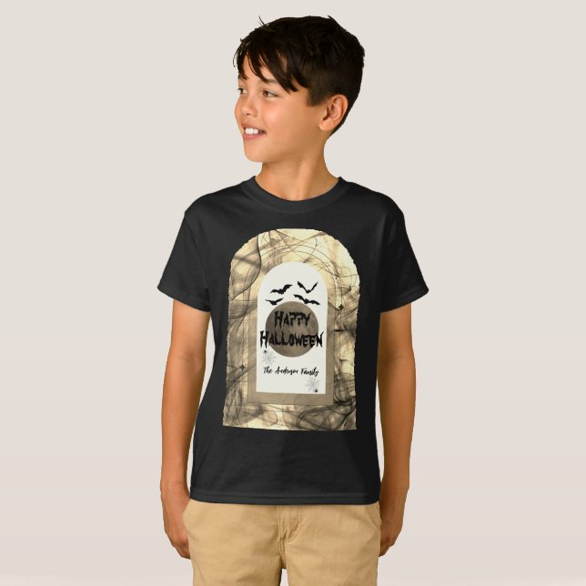 Camiseta Black & White Spooky Correspondendo Felizes Crianç (Frente Completa)