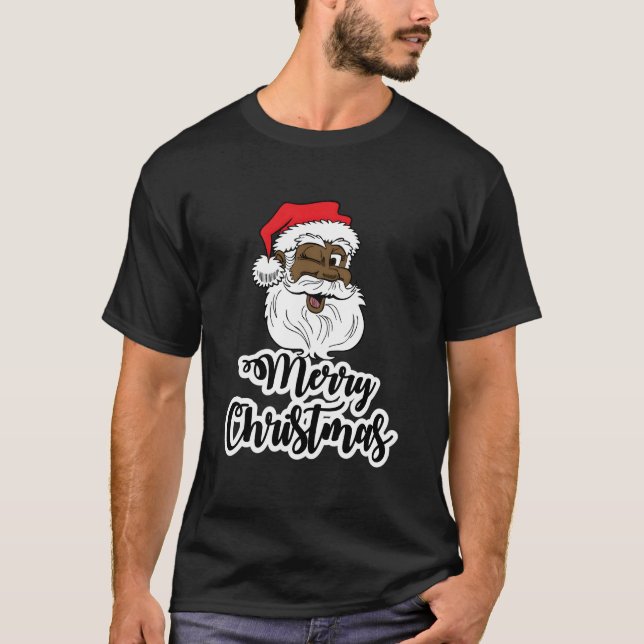Camiseta Black Winking Santa Merry African American Santa (Frente)