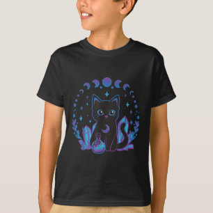 Camiseta Black Witchy Cat Crystals Gótica Mulheres Kawaii P