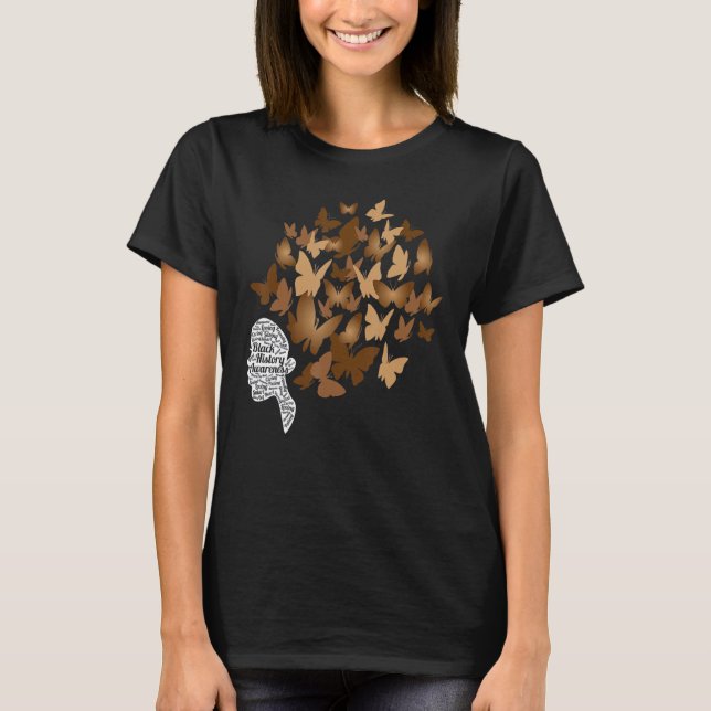Camiseta Black Woman Afro Butterfly Cool Black History Mont (Frente)