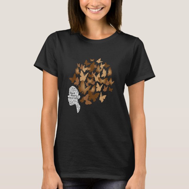 Camiseta Black Woman Afro Butterfly Cool Black History Mont (Frente)