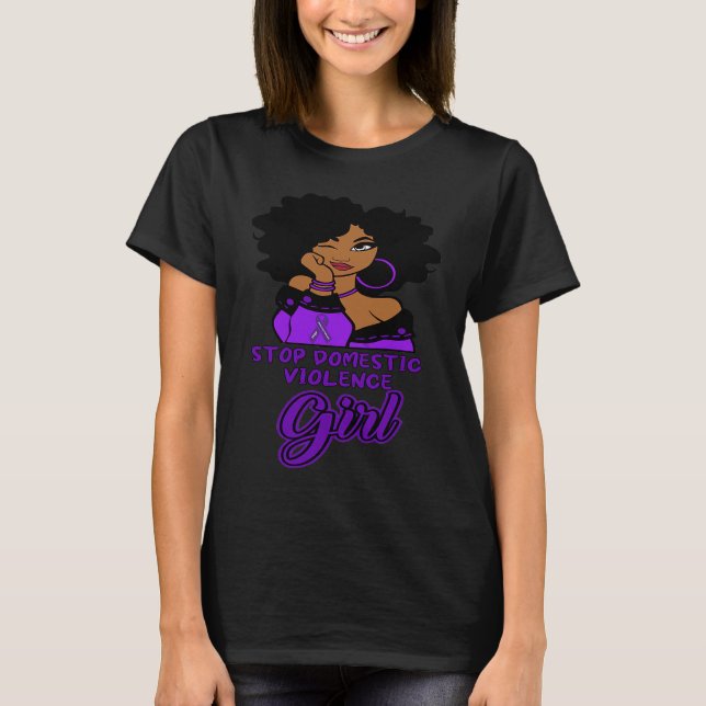 Camiseta Black Woman Afro In October We Wear Purple Domesti (Frente)