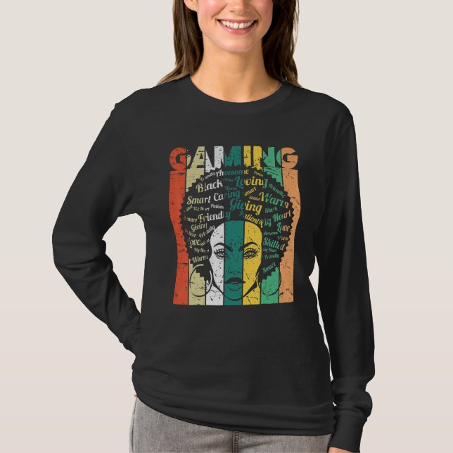 Camiseta Black Woman Gaming Afro Retro Cool Black History M (Frente)