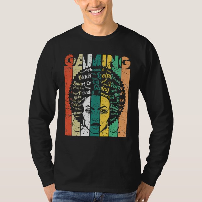 Camiseta Black Woman Gaming Afro Retro Cool Black History M (Frente)
