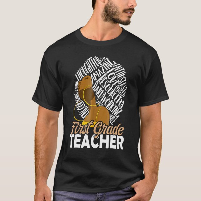 Camiseta Black Woman History Month First Grade Teacher Mela (Frente)
