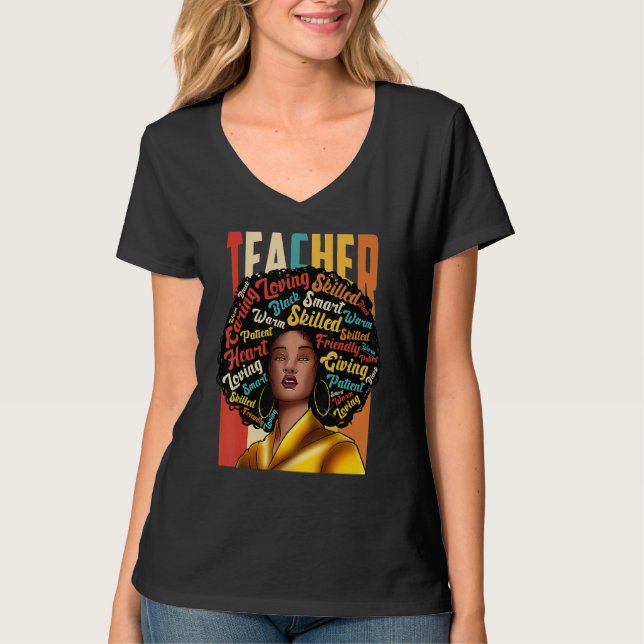 Camiseta Black Woman Teacher Afro Black History Month_2 (Frente)