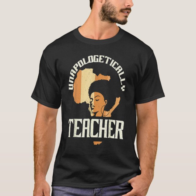 Camiseta Black Woman Teacher Afro Retro Black History Month (Frente)