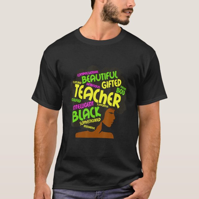 Camiseta Black Woman Teacher Afro Retro Black History Month (Frente)