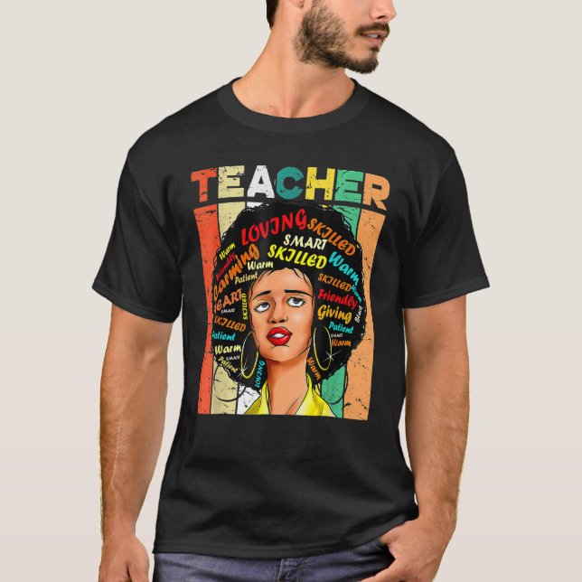 Camiseta Black Woman Teacher Afro Retro Black History Month (Frente)