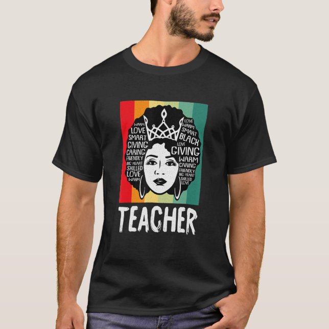 Camiseta Black Woman Teacher Afro Retro Black History Month (Frente)