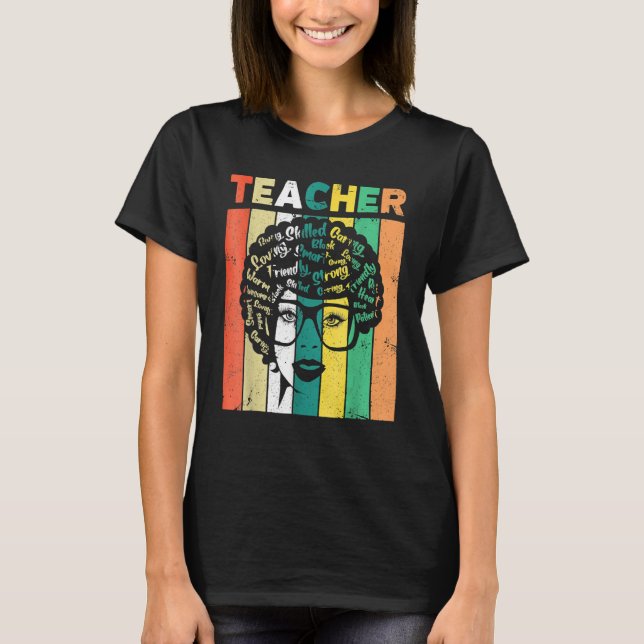 Camiseta Black Woman Teacher Afro Retro Black History Month (Frente)