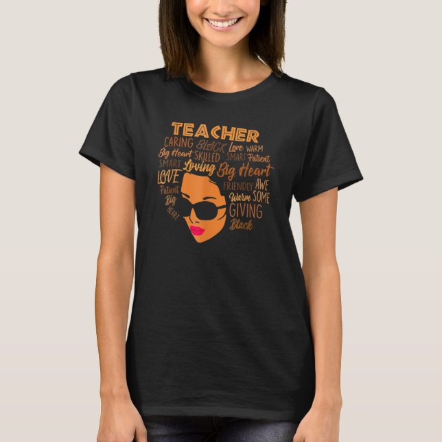 Camiseta Black Woman Teacher Afro Retro Black History Month (Frente)