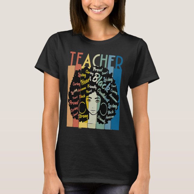 Camiseta Black Woman Teacher Afro Retro Cool Black History  (Frente)