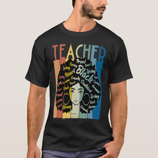 Camiseta Black Woman Teacher Afro Retro Cool Black History  (Frente)