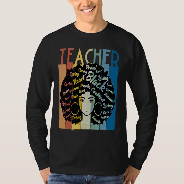 Camiseta Black Woman Teacher Afro Retro Cool Black History  (Frente)