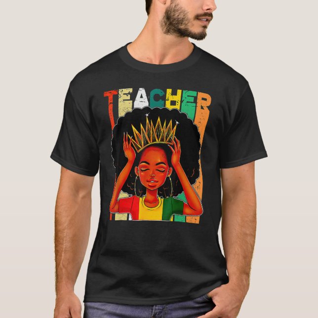 Camiseta Black Woman Teacher Afro Retro Matching Black Hist (Frente)