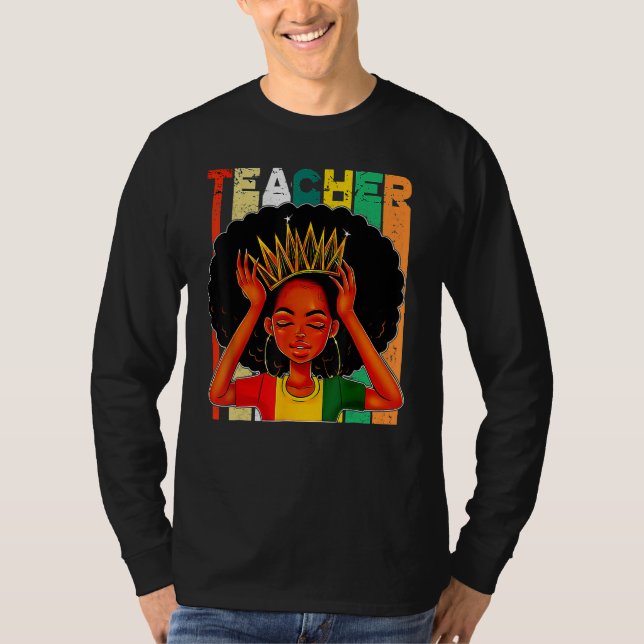 Camiseta Black Woman Teacher Afro Retro Matching Black Hist (Frente)