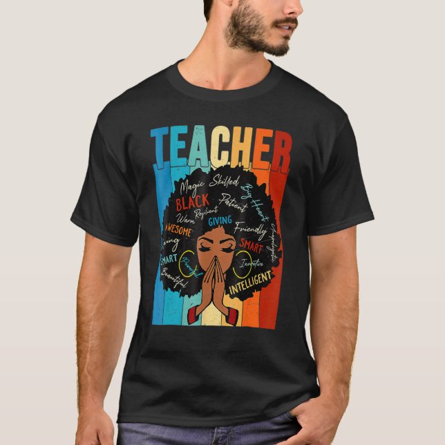 Camiseta Black Woman Teacher Afro Shirt Black History Month (Frente)