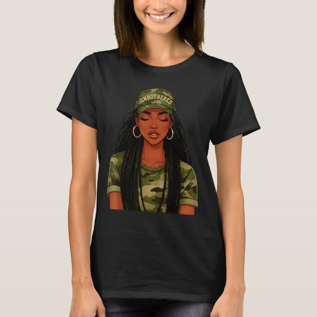 Camiseta Black Woman Unbothered Locs Camo Girl Women Loc'd  (Frente)