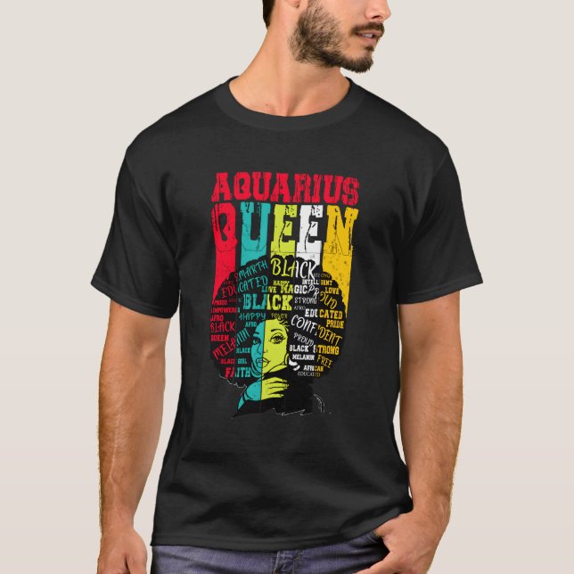 Camiseta Black Women Afro Hair Gift Aquarius Queen fevereir (Frente)