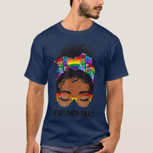 Camiseta Black Women Free Mom Hugs Messy Bun LGBTQ LGBT Pri