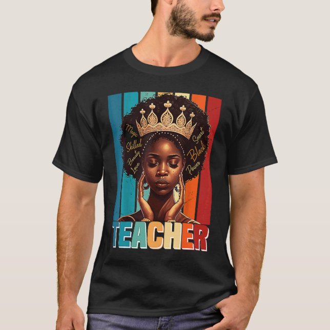 Camiseta Black Women Teacher Afro Melanin Black History Mon (Frente)