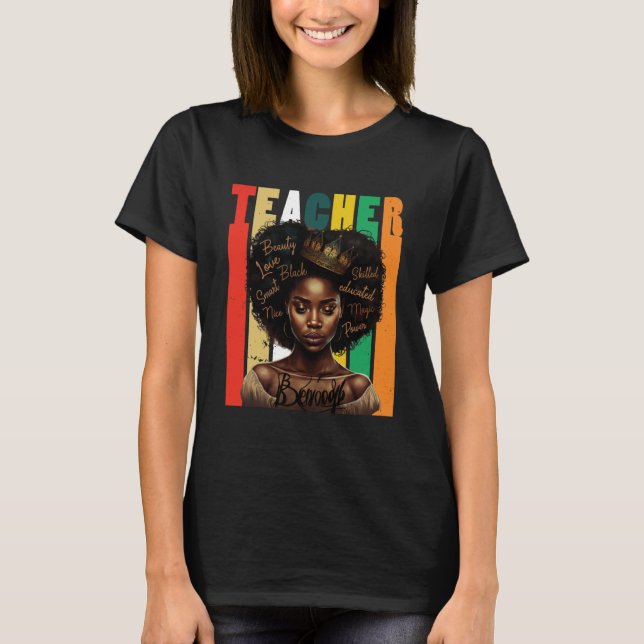 Camiseta Black Women Teacher Afro Retro Black History Month (Frente)