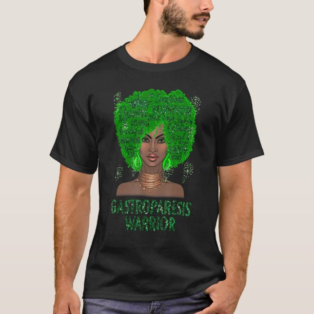 Camiseta Black Womens Afro Ribbon Green Gastroparesis Warri (Frente)
