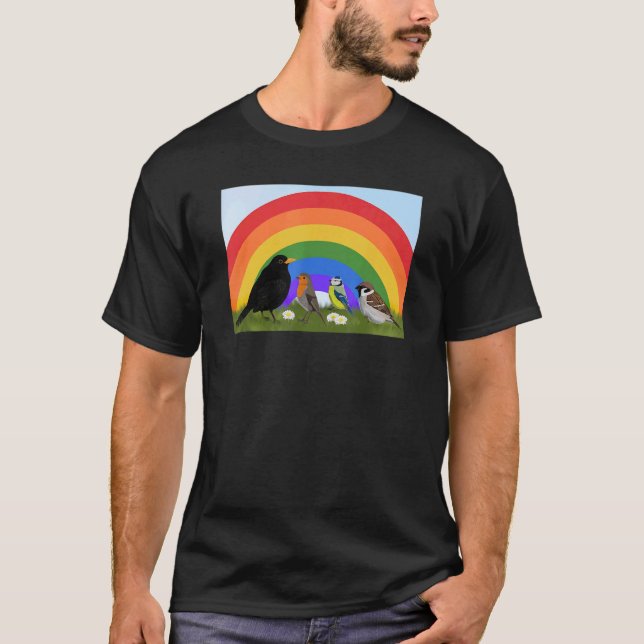 Camiseta Blackbird Robin Rainbow Bird Birdwatcher (Frente)