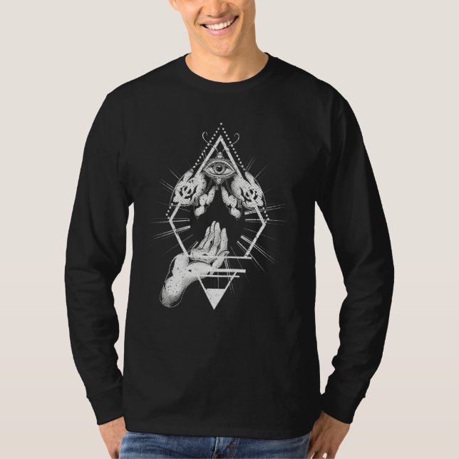 Camiseta Blackcraft, Todos Vendo Olhos Insetos Mãos Hamsa (Frente)