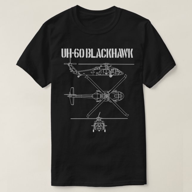 Camiseta Blackhawk Schematic Military Helicopter UH60 Black (Frente do Design)