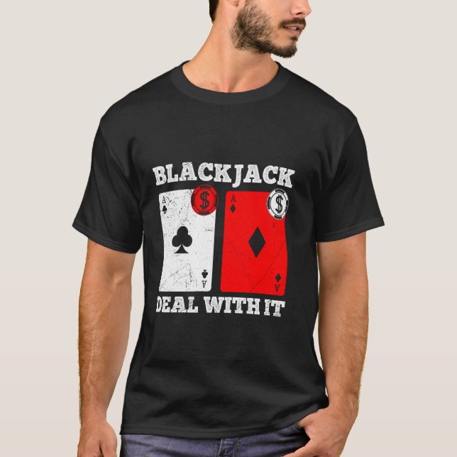 Camiseta BLACKJACK LIDERADO COM TI Belas Cartas Blackjack T (Frente)