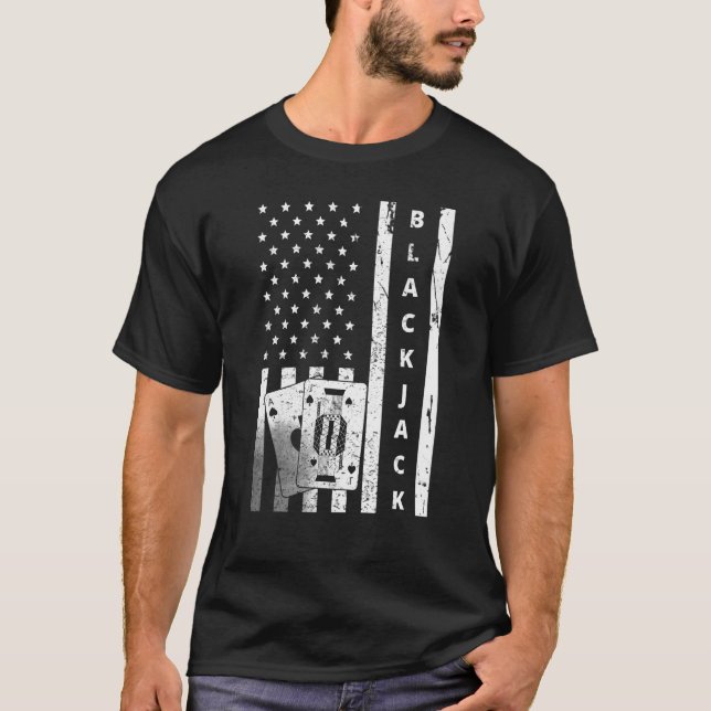 Camiseta Blackjack Vintage EUA Flag Gambling Casino Blackja (Frente)