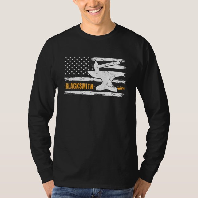 Camiseta Blacksmith Hammer Anvil Flag Knife Maker Steel Pre (Frente)