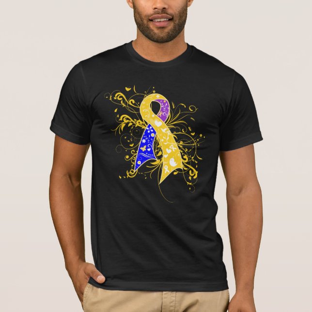 Camiseta Bladeada Cancer Rolamentos Florais Fita (Frente)