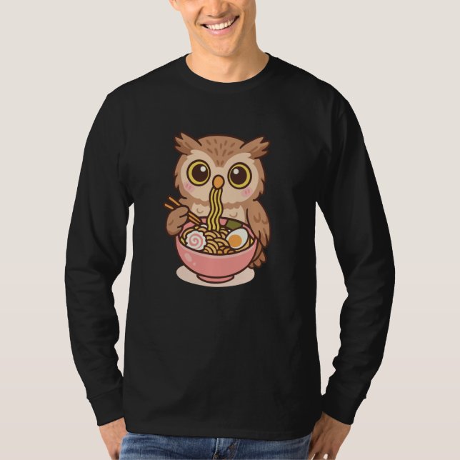 Camiseta Blakiston's Fish Owl Eating Ramen Noodles Kawaii C (Frente)