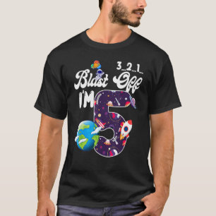 Camiseta Blast Off I'm 5 Anos Antiga Birthday Outer Space S