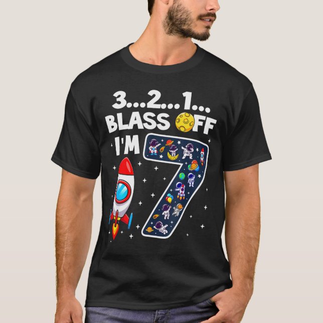 Camiseta Blast Off I'm 7 Years Old 7th Birthday Spaceship A (Frente)